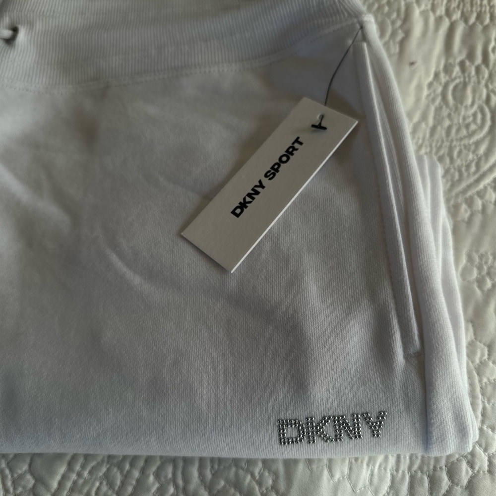 DKNY White Sport Rhinestone Logo Pants